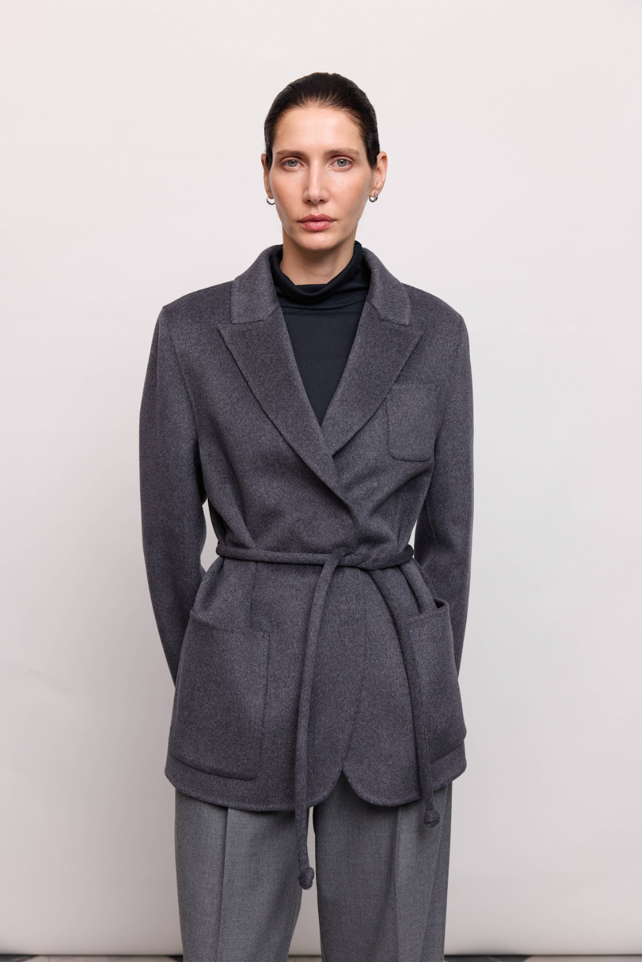 Пальто-жакет синьо-сіре