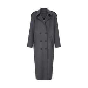 Пальто синьо-сіре у стилі тренчу