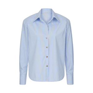 Сорочка у біло-блакитну смужку з чіткою лінією плеча