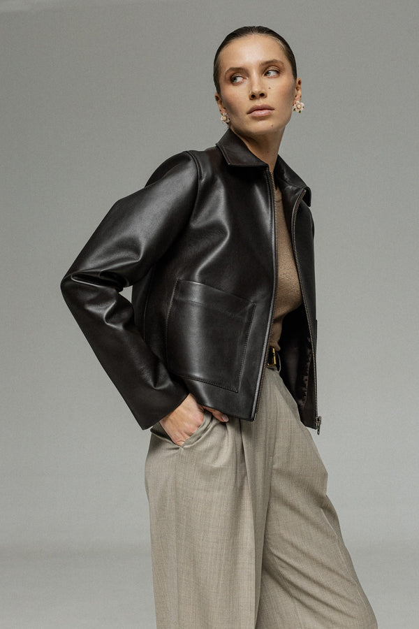 Куртка із натуральної шкіри dark chocolate