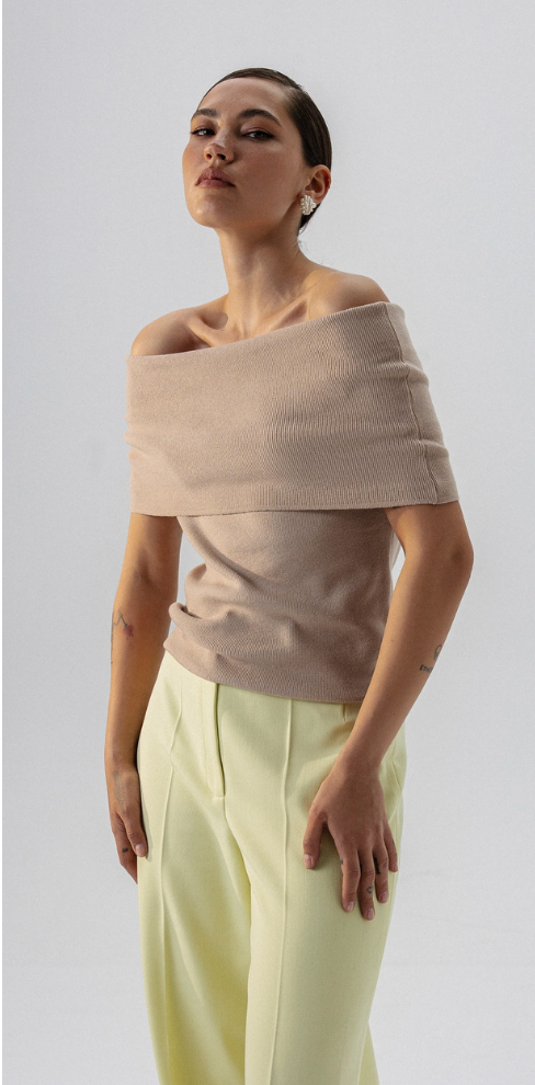 KNIT TOP DRAPED GRACE BEIGE