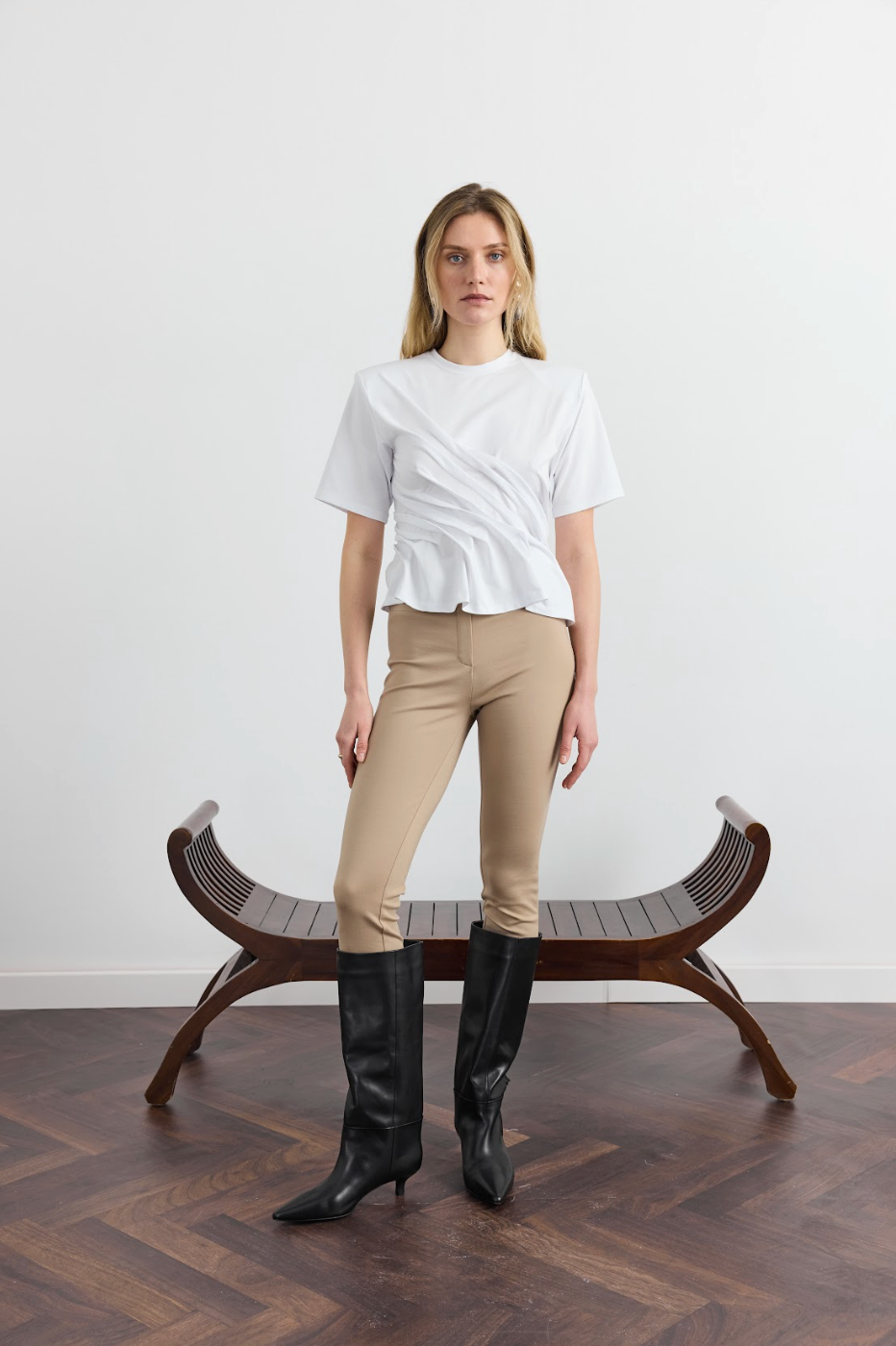Брюки High Waist Slim Beige