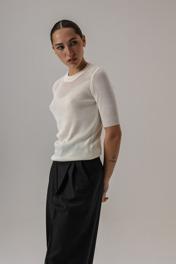 CLASSIC KNIT V T-SHIRT MILK