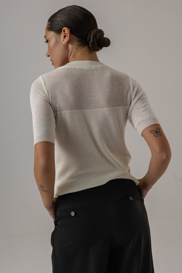 CLASSIC KNIT V T-SHIRT MILK