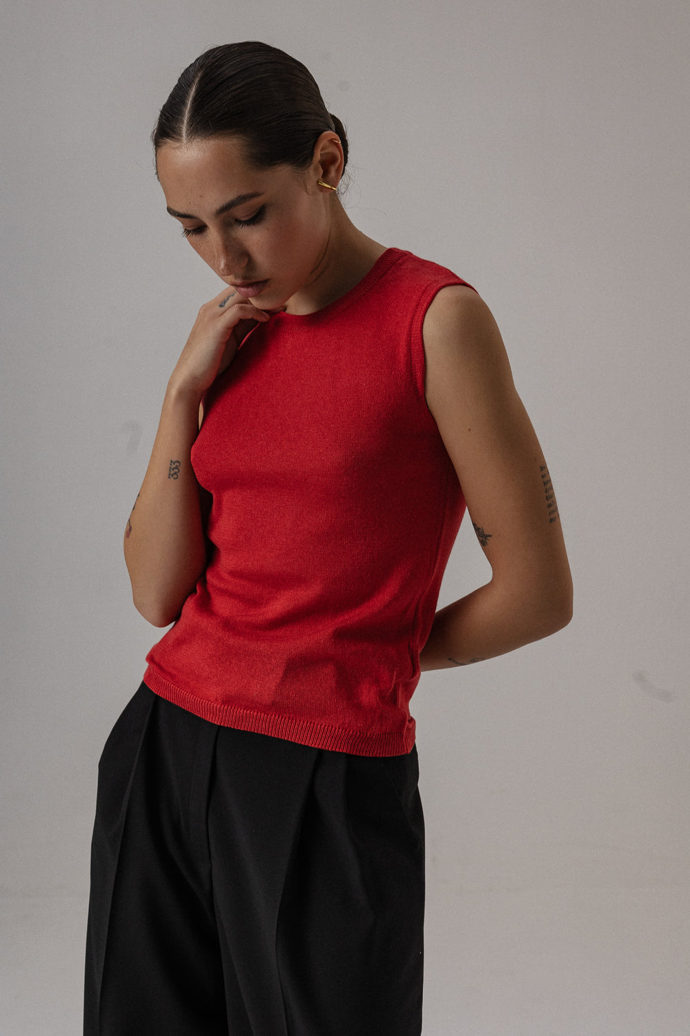 KNITTED TOP SOFT BASIC CORAL