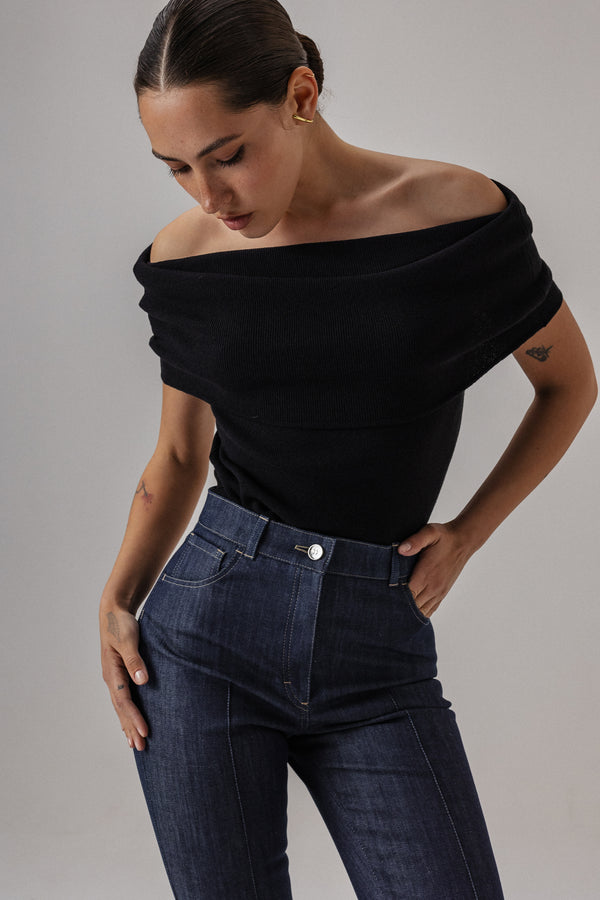 DRAPED GRACE KNITTED TOP BLACK