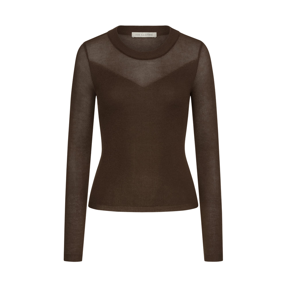LONG SLEEVE CHOCOLATE FROM SUPERFINE YARN V NECK 