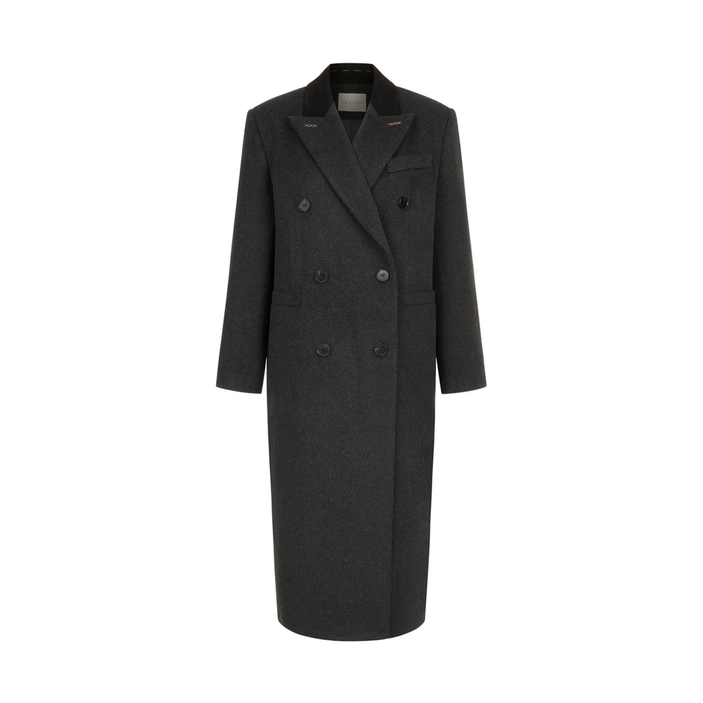 Dark gray coat with black suede collar