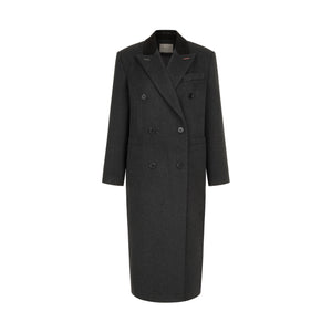 Dark gray coat with black suede collar