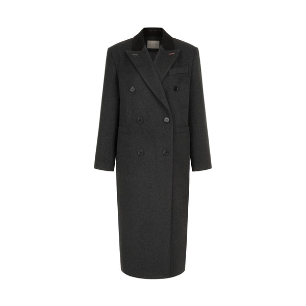 Dark gray coat with black suede collar