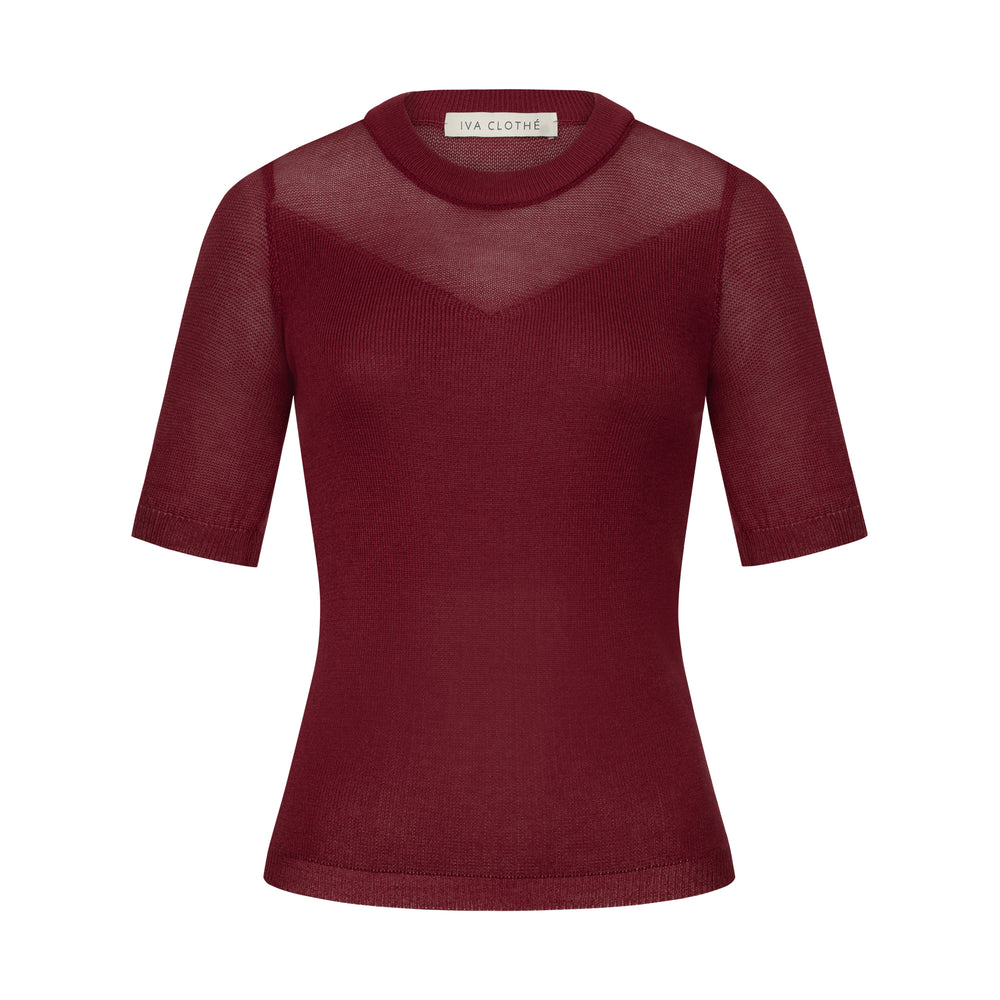 CLASSIC KNIT T-SHIRT IN BURGUNDY