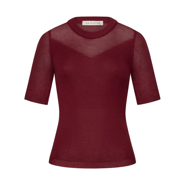 CLASSIC KNIT T-SHIRT IN BURGUNDY