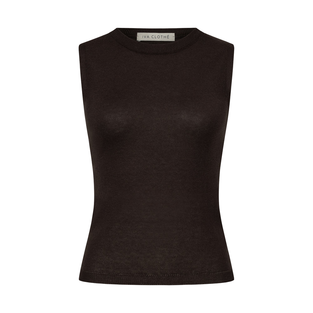 SOFT BASIC KNITTED TOP BITTER CHOCOLATE