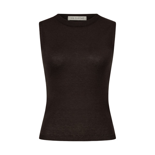 SOFT BASIC KNITTED TOP BITTER CHOCOLATE