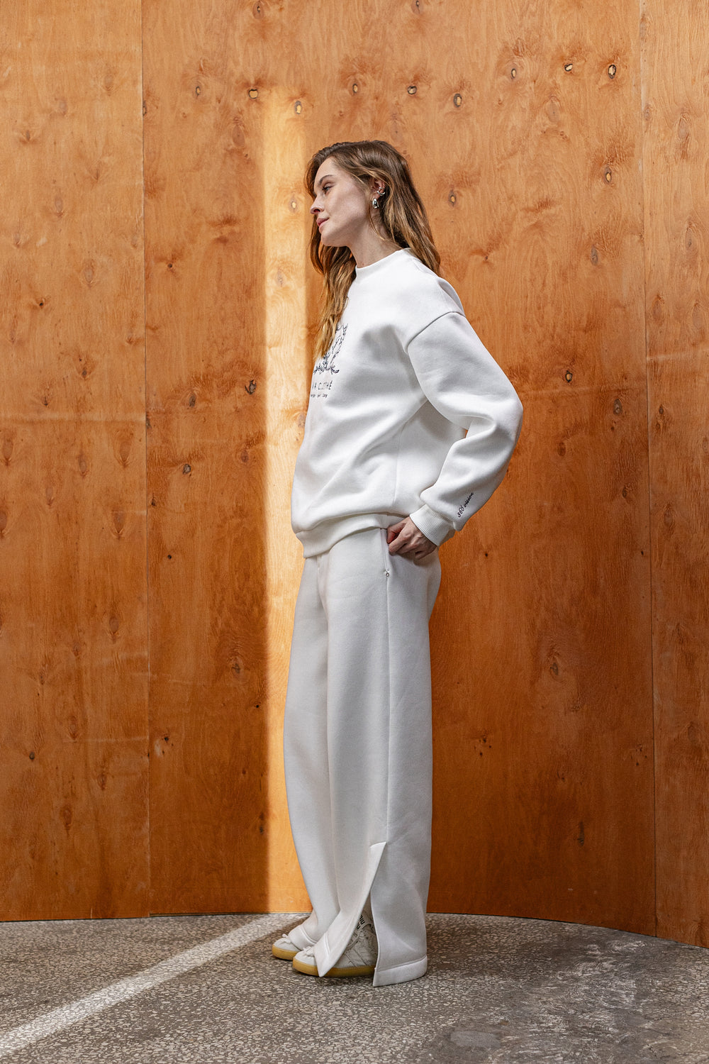 White sweatpants with slits