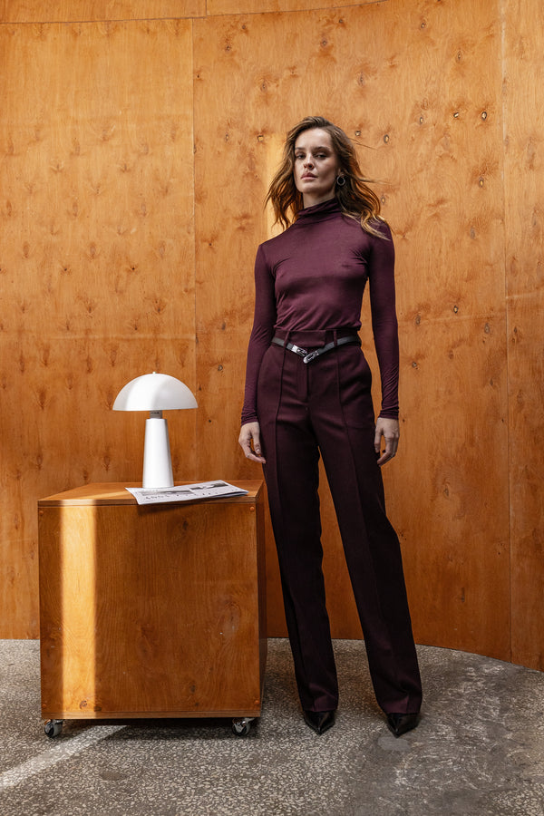 Burgundy flared pants