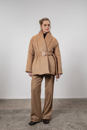 Cashmere down jacket with belt