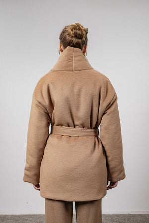 Cashmere down jacket with belt