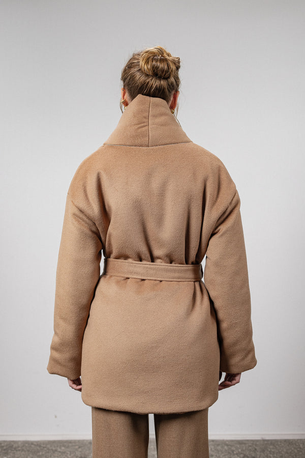 Cashmere down jacket with belt