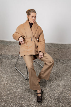 Cashmere down jacket with belt