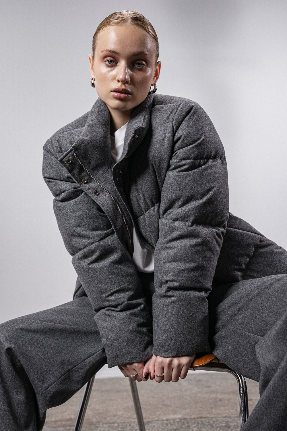 Grey cashmere down jacket