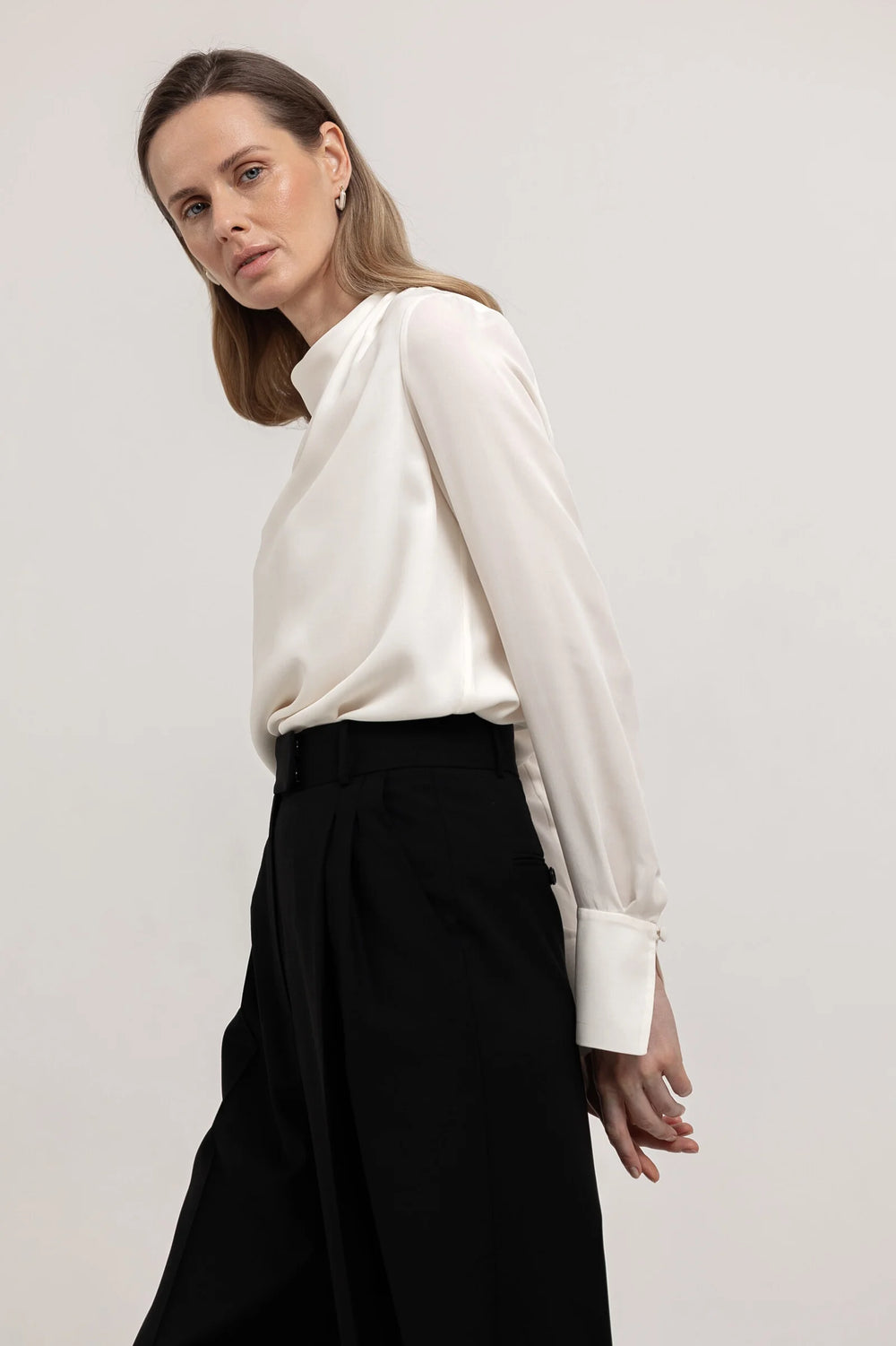 SILK BLOUSE WITH DRAPED SHOULDER 