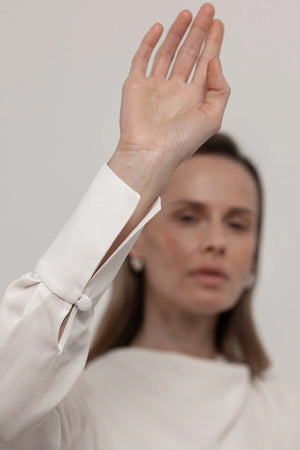 SILK BLOUSE WITH DRAPED SHOULDER 