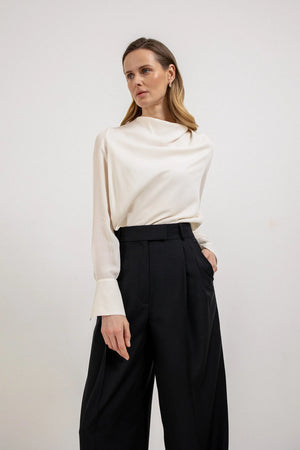 SILK BLOUSE WITH DRAPED SHOULDER 