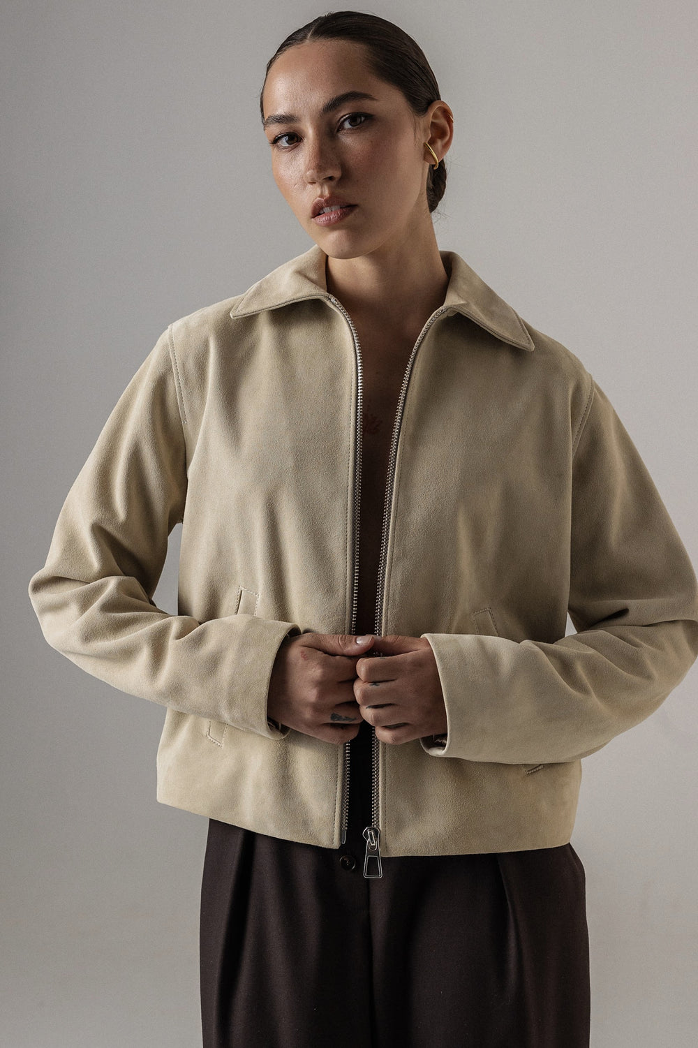 BEIGE NATURAL SUEDE JACKET