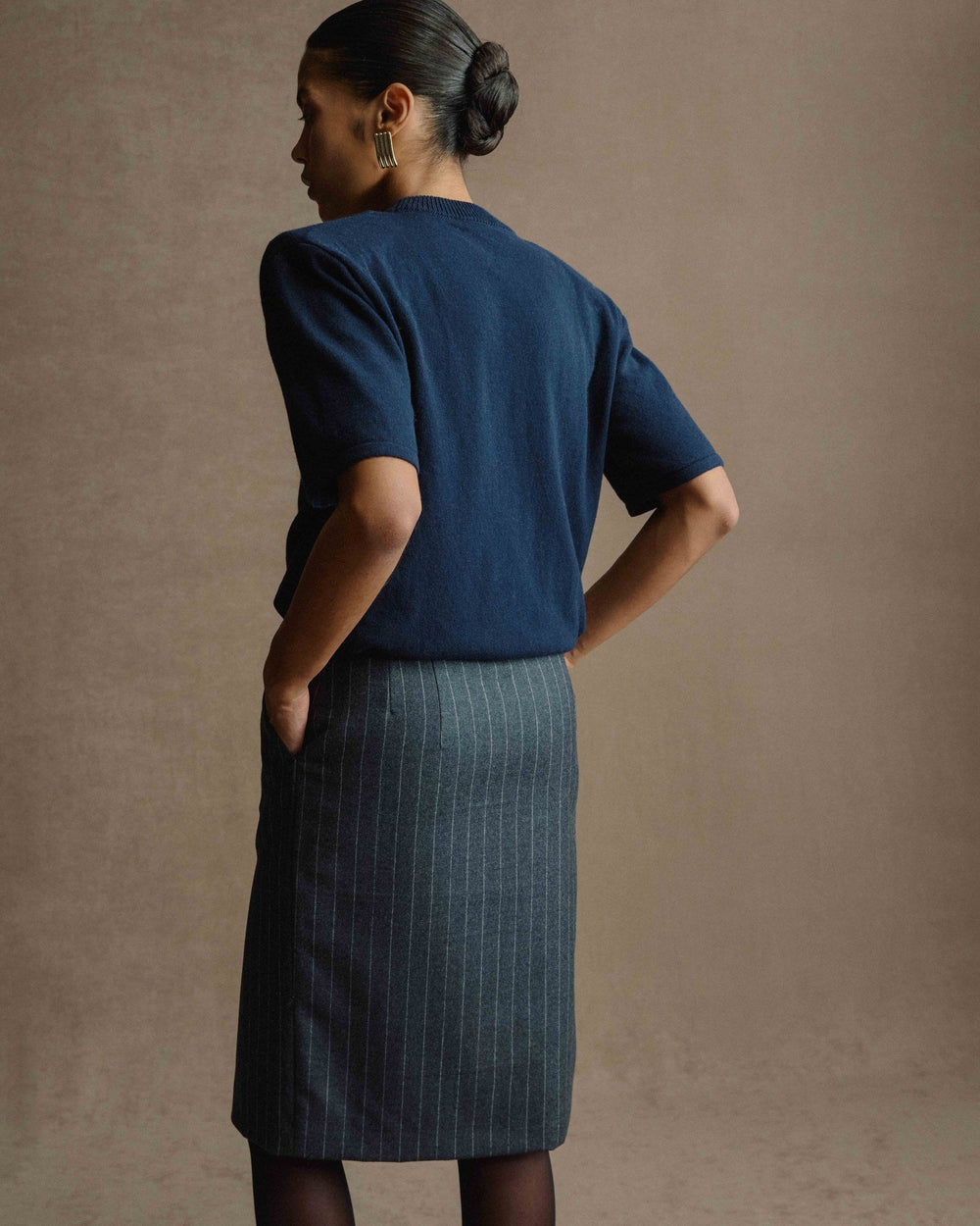 GREY WOOL STRIPE SKIRT