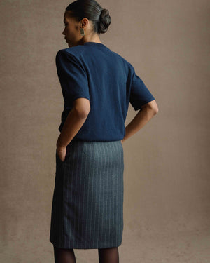 GREY WOOL STRIPE SKIRT