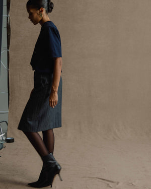 GREY WOOL STRIPE SKIRT