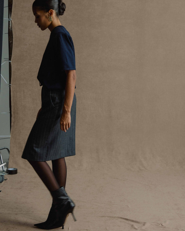 GREY WOOL STRIPE SKIRT